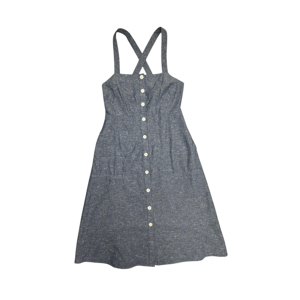 Madewell Dress Womens 00 Blue Chambray Button Front Sundress Pockets Strappy